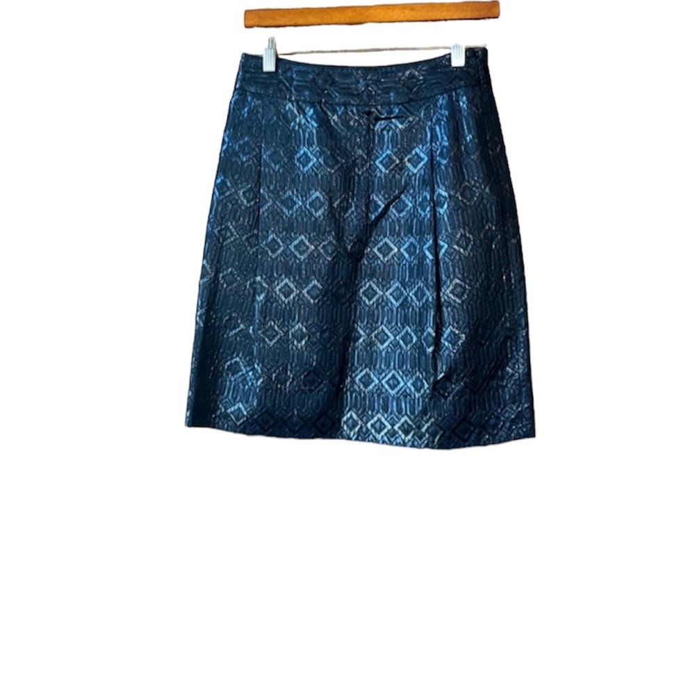 Tory Burch Siri Black Shiney Skirt Jacquard Diamond Textured Pattern